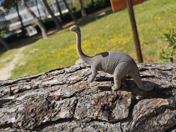 树干上的恐龙玩具图片下载