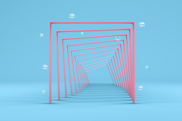 三维抽象最小正方形隧道背景气泡，几何形状图片下载