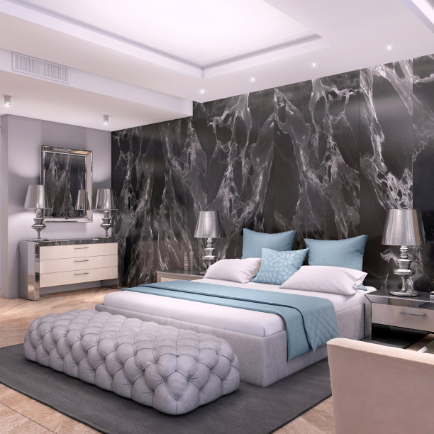 豪华卧室内饰大理石墙图片下载