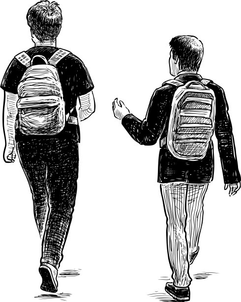 朋友们学生们沿着街道走图片下载