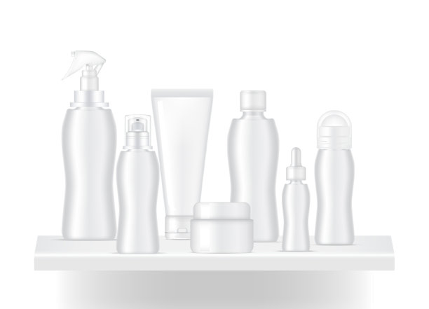 模拟逼真的架子显示护肤瓶产品与光和阴影的白色背景插图图片下载