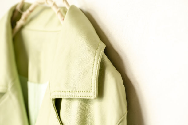 夹克的真皮革挂在衣架上的白色背景图片下载