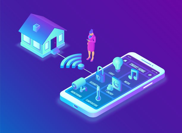 智能家居系统概念。三维等距远程室内控制系统。物联网的概念。通过家庭网络与设备连接和控制智能家居。物联网。矢量插图。图片下载