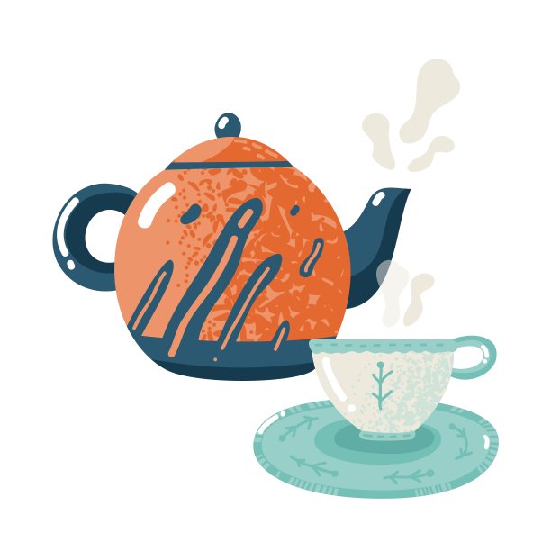 下午茶时间持平。好客，温暖舒适的茶饮料与热茶壶和盖平矢量孤立的插图图片下载