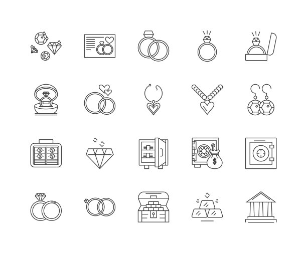 珠宝线图标，标志，向量集，轮廓插图的概念图片下载