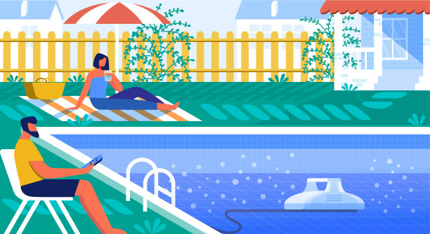 矢量插图池清洁机器人卡通。图片下载