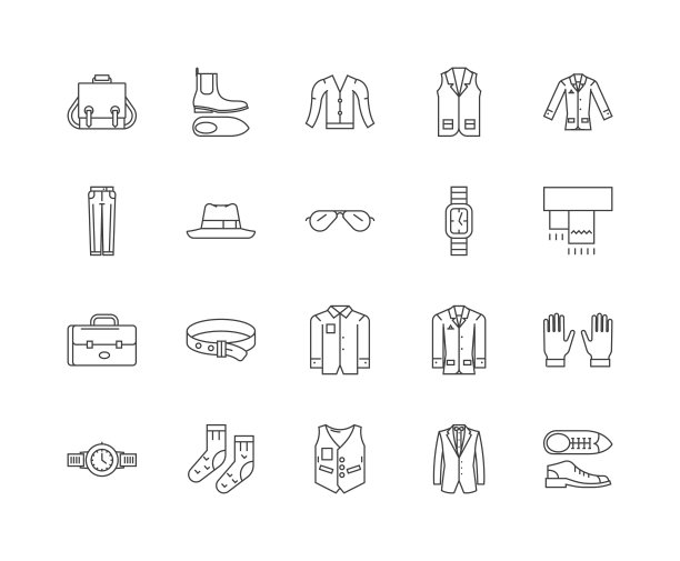 正式男装线图标，标志，向量集，大纲插图概念图片下载