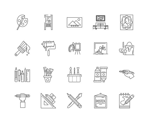 家居画线图标，标志，矢量集，大纲插图概念图片下载