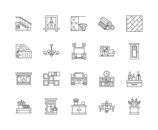 家居装饰店线图标，标志，矢量集，大纲插图概念图片下载
