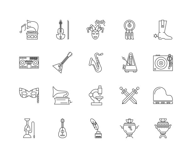 跳蚤市场线图标，标志，向量集，大纲插图概念图片下载