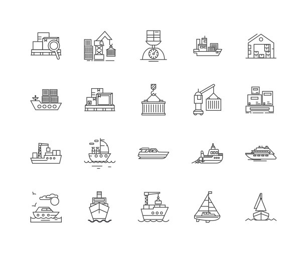 港口线图标，标志，矢量集，大纲插图概念图片下载