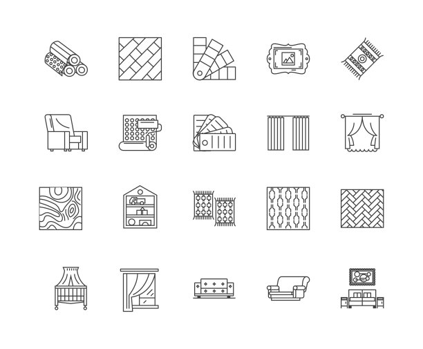 窗帘窗口线图标，标志，矢量集，大纲插图概念图片下载