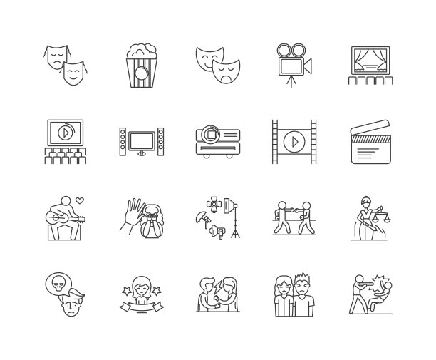 戏剧线图标，标志，向量集，大纲插图的概念图片下载