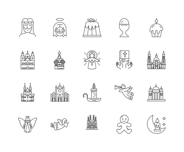 复活节线图标，标志，向量集，大纲插图概念图片下载