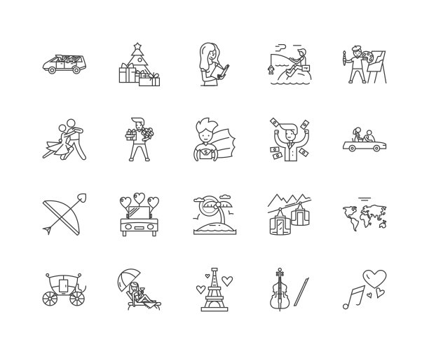 梦想线图标，标志，向量集，大纲插图的概念图片下载