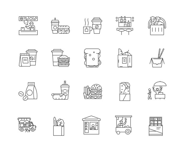 吃出线图标，符号，矢量集，轮廓插图概念图片下载