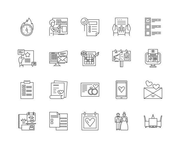 活动和婚礼策划者线图标，标志，矢量集，大纲插图概念图片下载