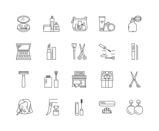 化妆品商店线图标，标志，矢量集，大纲插图的概念图片下载