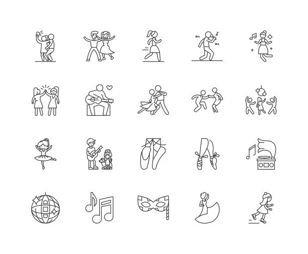舞蹈线图标，标志，矢量集，大纲插图概念图片下载