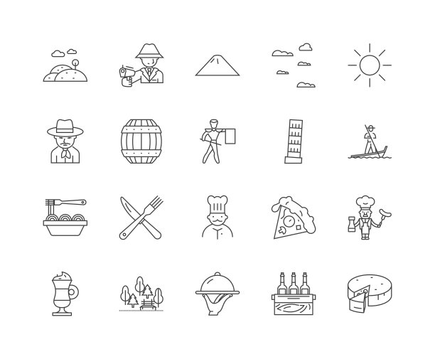 意大利线图标，标志，向量集，大纲插图的概念图片下载