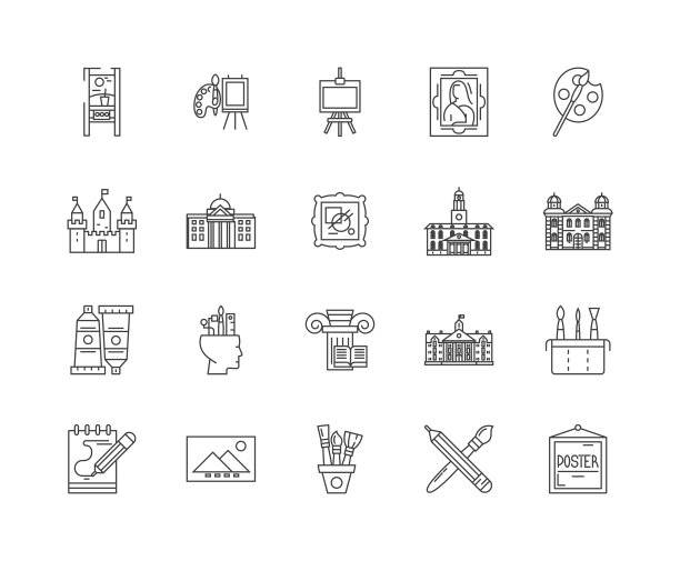 画廊线图标，标志，向量集，轮廓插图的概念图片下载