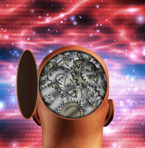 打开的头揭示内部齿轮图片下载