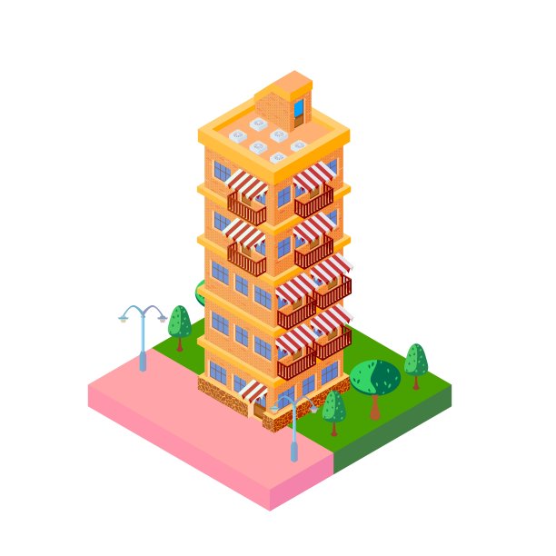 橙色的五层公寓形象图标图片下载