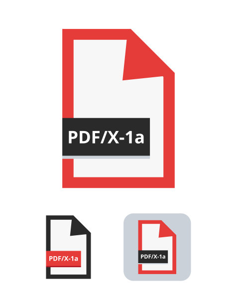 pdf/x-1a file flat vector icon. Symbol of PDF/X-1a – the most common ISO standard for blind exchange of PDF in CMYK between graphic designer and printing plant or printing house isolated on white.图片下载