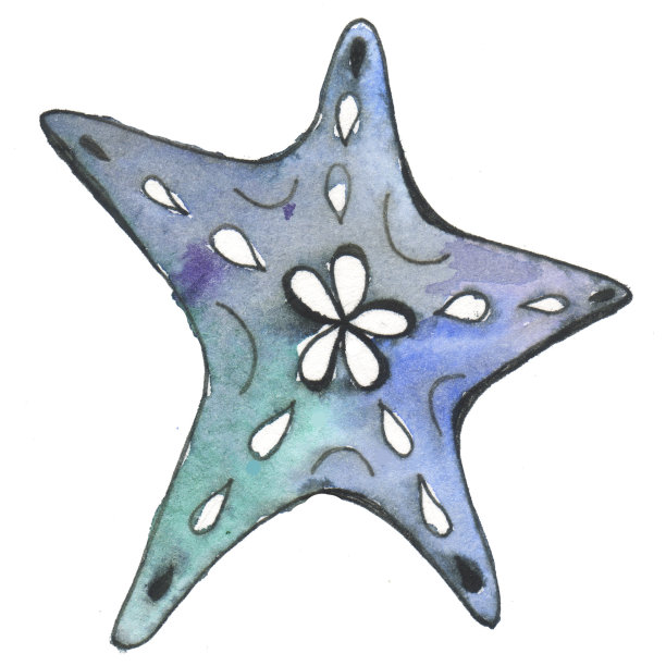 在深蓝色的海底描绘一只不寻常的海星图片下载