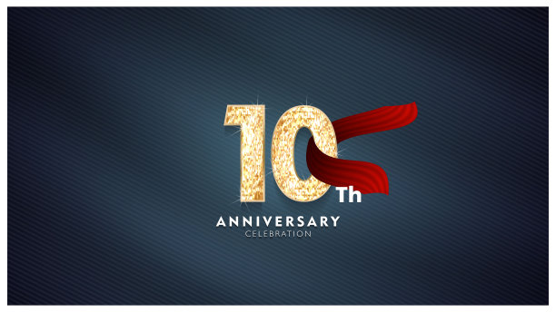 十周年庆典-金色数字与蓝色织物背景图片下载