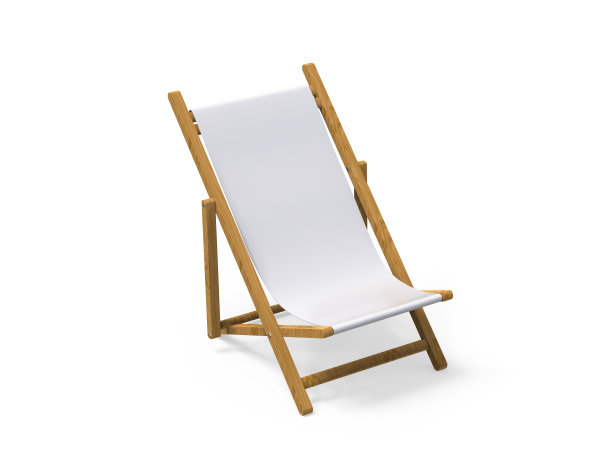 折叠木制帆布躺椅或沙滩椅模拟孤立的白色背景，3d插图图片下载