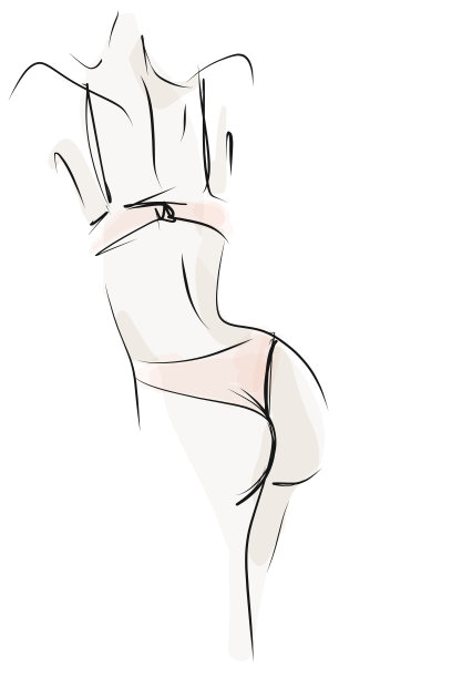 年轻性感的女人，女孩，内衣模特。苗条的女性身体，后视图图片下载