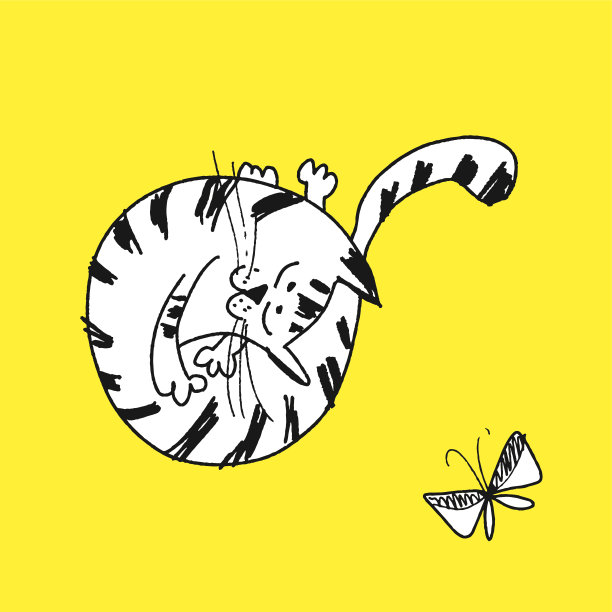 小猫睡觉蜷缩素描矢量插图图片下载