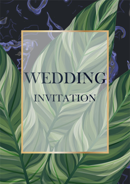 婚礼请柬用叶棕，水彩，孤立上白。图片下载