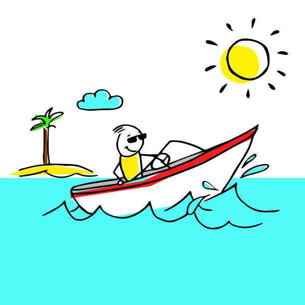 一个男人在船上休息的酷假期插图。图片下载