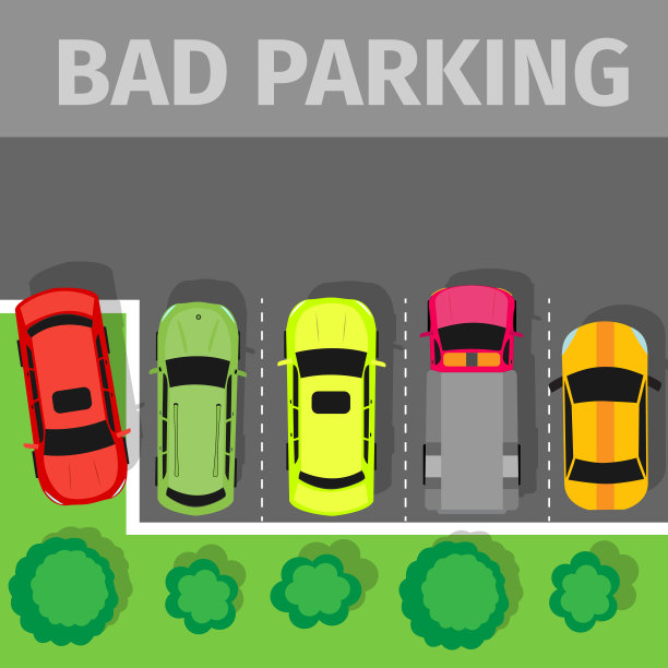 汽车以不适当的方式停在草坪人行道上图片下载
