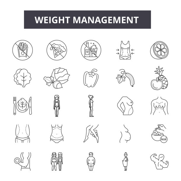 重量管理线图标，符号，矢量集，线性概念，轮廓插图图片下载