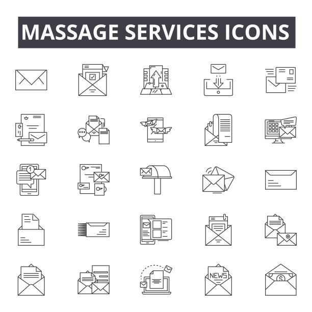 按摩服务概念线图标，标志，向量集，线性概念，轮廓插图图片下载