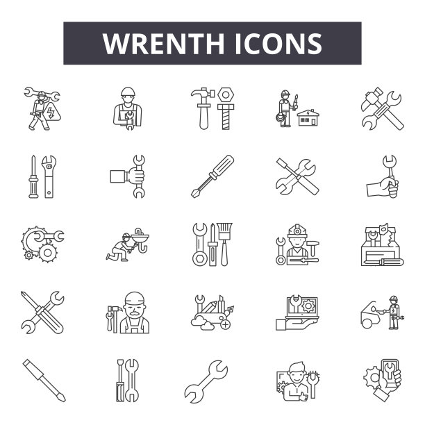 扳手线图标，符号，矢量集，线性概念，轮廓插图图片下载