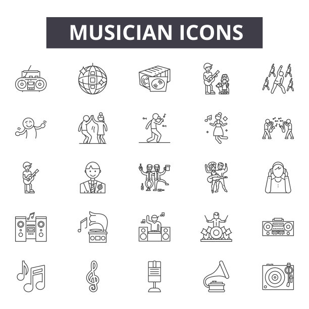 音乐家线图标，标志，矢量集，线性概念，轮廓插图图片下载