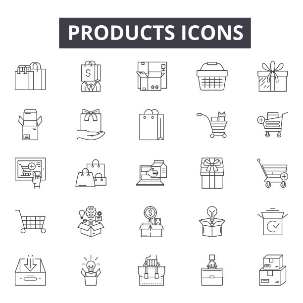 产品线图标，标志，向量集，线性概念，大纲插图图片下载