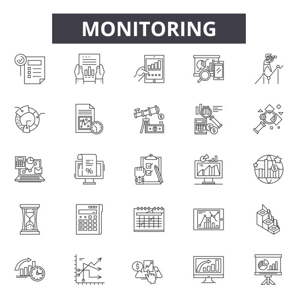 监测线图标，符号，矢量集，线性概念，轮廓插图图片下载