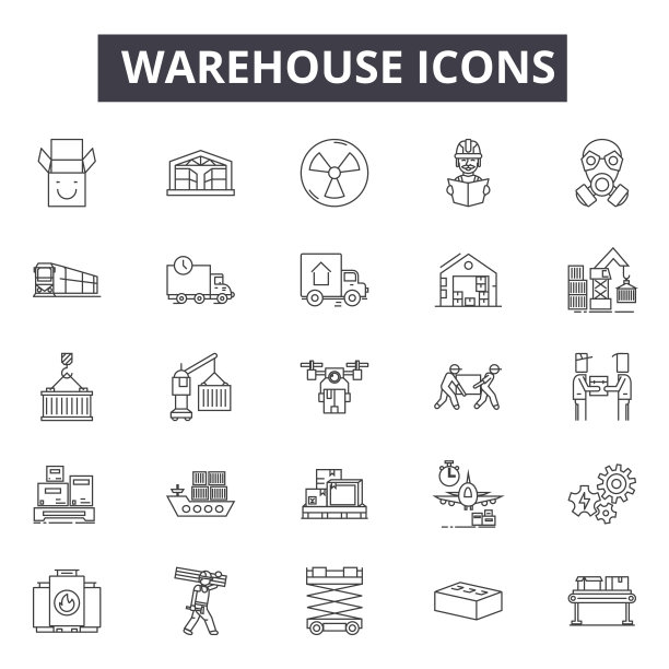 仓库线图标，标志，向量集，线性概念，轮廓插图图片下载