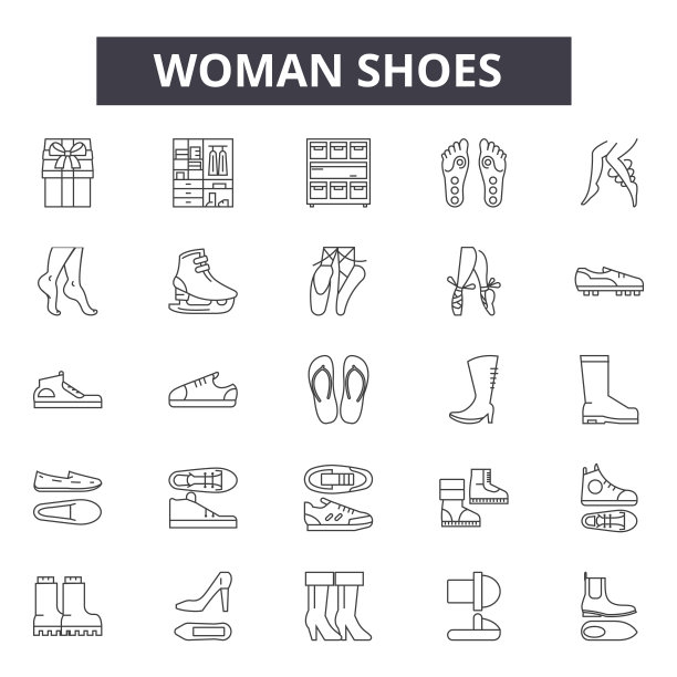 女鞋线条图标，标志，向量集，线性概念，轮廓插图图片下载