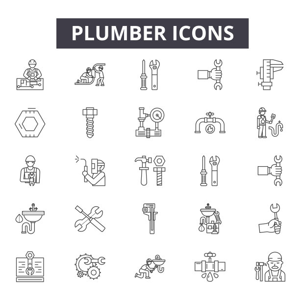 水管工线图标，标志，矢量集，线性概念，轮廓插图图片下载
