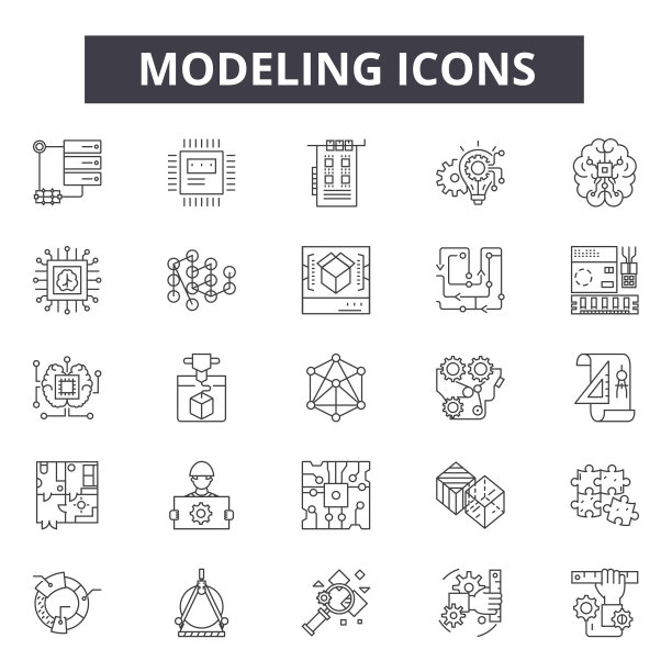建模概念线图标，标志，向量集，线性概念，轮廓插图图片下载
