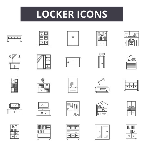 储物柜线图标，标志，向量集，线性概念，大纲插图图片下载