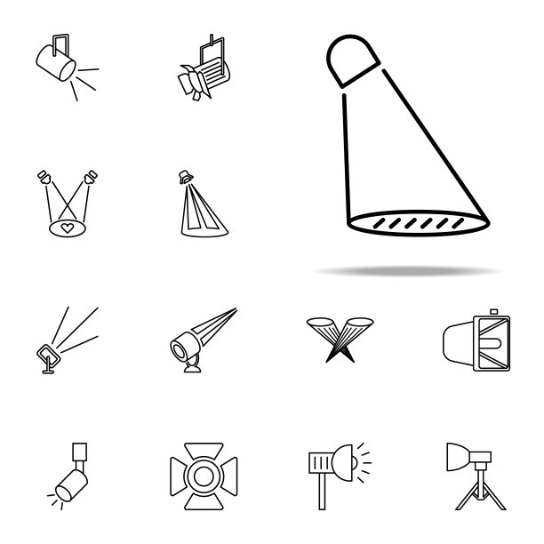 聚光灯下的图标。聚光灯图标普遍设置为网络和移动图片下载