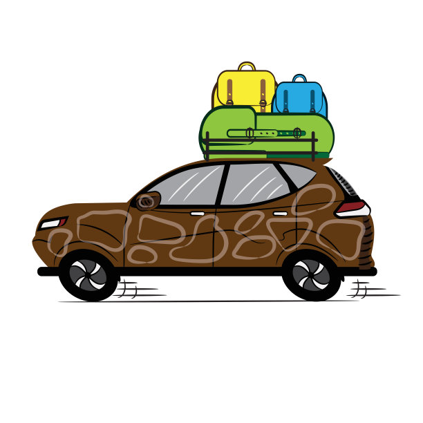 汽车迷彩与背包。图标。草图。的象征。的迹象。股票矢量插图。图片下载