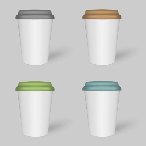 白色咖啡杯与彩色盖子-旅行马克杯，矢量模型集图片下载